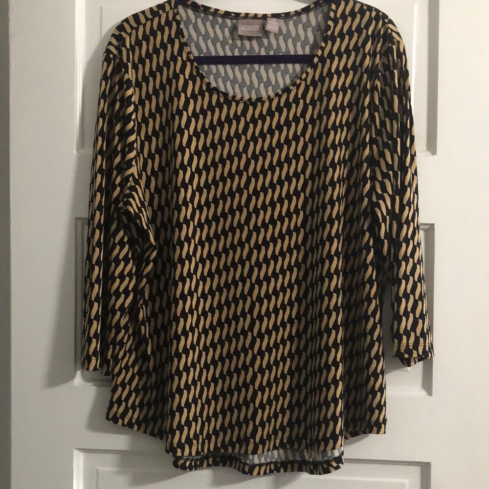 Chico’s black & tan long sleeve top Size 3